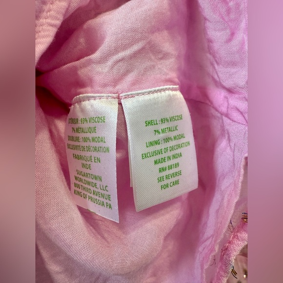 Lilly Pulitzer Briley Top Metallic Calla Lilly Pink Eyelet Peasant Size S EUC - Picture 5 of 5